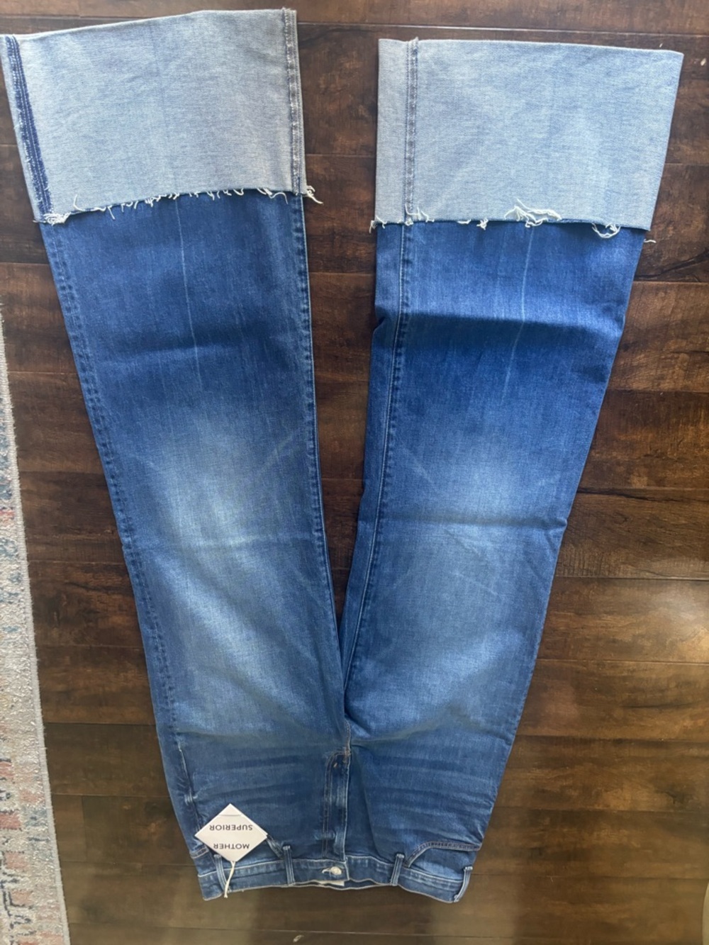 MOTHER Blue High-Rise Wide-Leg Jeans with Cuffed Hem - Picture 6 of 6
